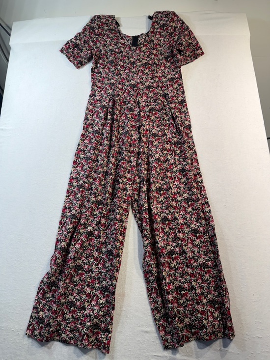 All that Jazz Pants - Vintage 90's All that Jazz Rayon Floral Wide Leg Jumpsuit with Shoulder Pads